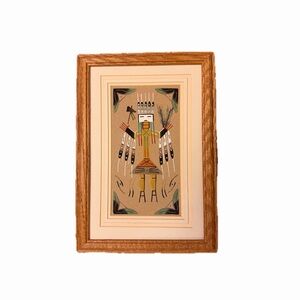 Signed Navajo Sand Painting Vintage Framed Native American Sand Art 11x15